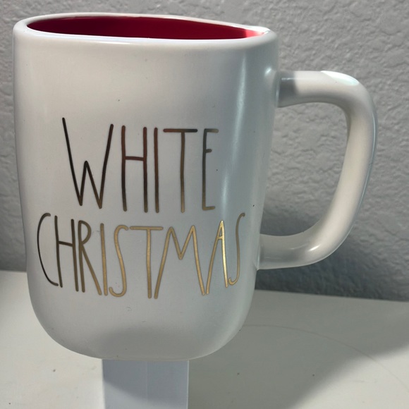White Christmas Rae Dunn Mug with Gold Letters and Red Color Inside Mug - Picture 1 of 5